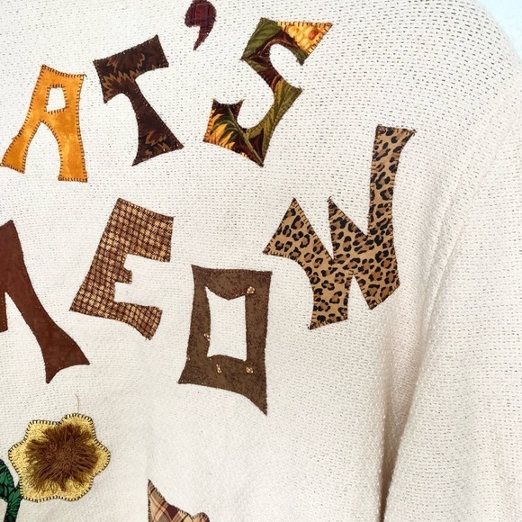 Vintage Handmade Patchwork Cats Meow Funky Cottagecore Granny Knit Jacket Kawaii - Picture 10 of 12